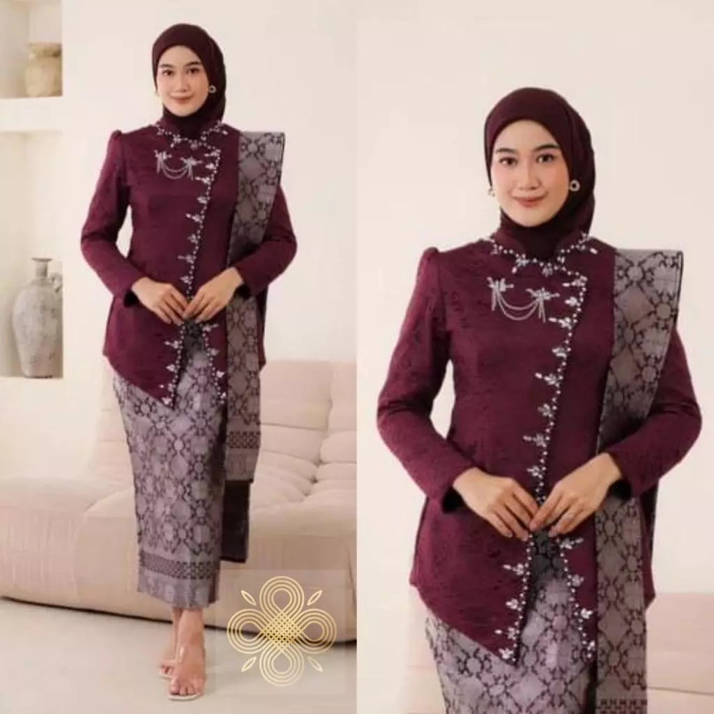 SPECIAL BURGUNDY MAHOGANY - Modern Kebaya Set Jnangan Series Graduation Proposal Full Sequin Engagement Invitation Latest 2025