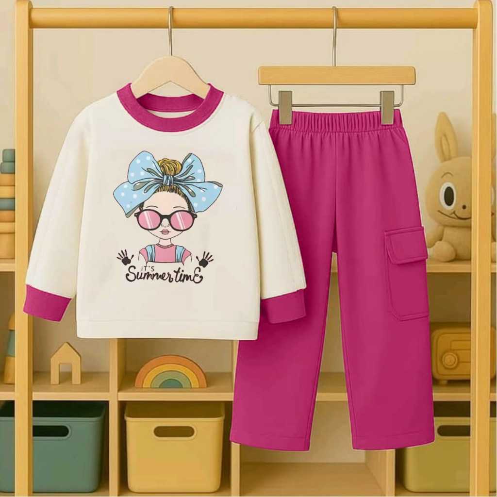 Girls' Cargo Suit Girls' Clothes One Set Long Sleeve T-Shirt