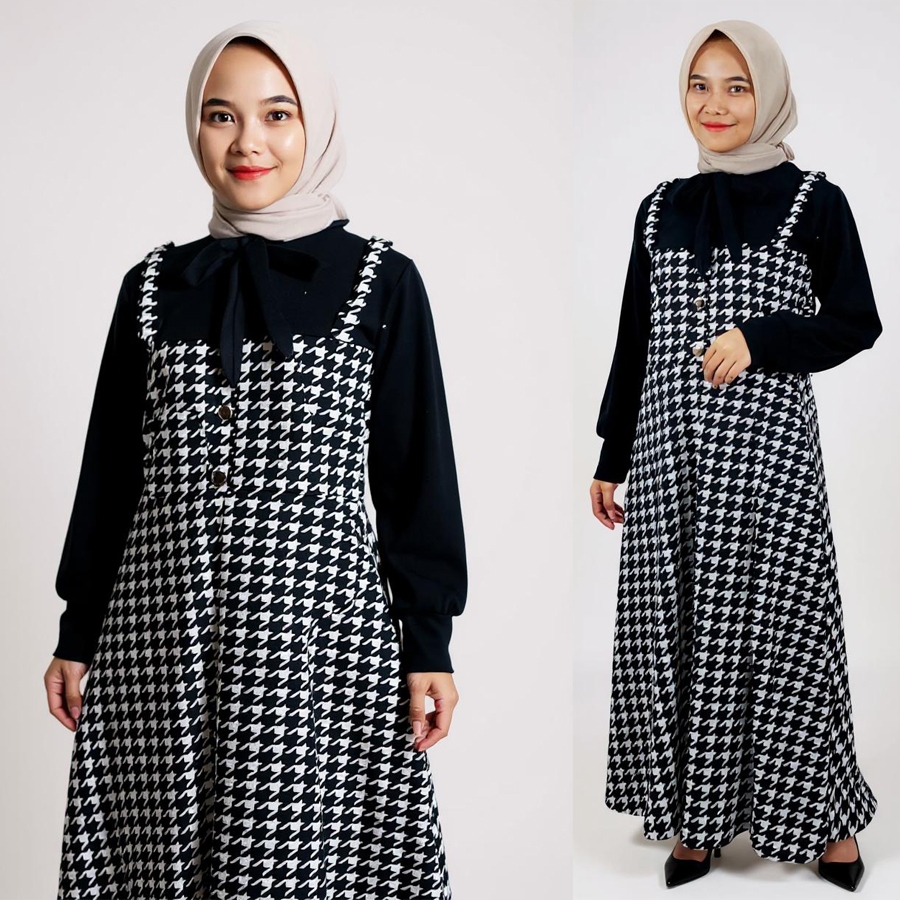 Women's Gamis Dress Maxy Elmeira Houndstooth Carlina Fashion