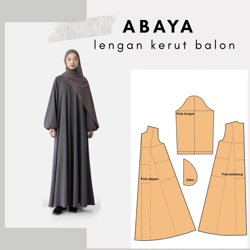 Rubber Sleeve Gamis Pattern Instant Clothing Pattern Ready-to-Use Clothing Pattern Tracing to Fabric