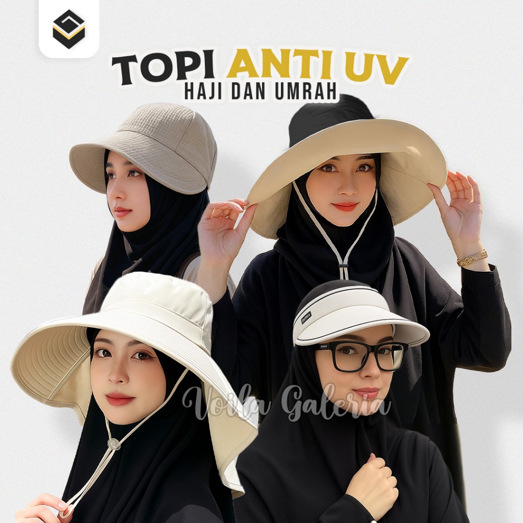 Women's Wide Visor UV Protector Heat-Resistant Hat for Umrah & Hajj Friendly Topi Perempuan Topi Haji Topi Umrah Topi Wanita