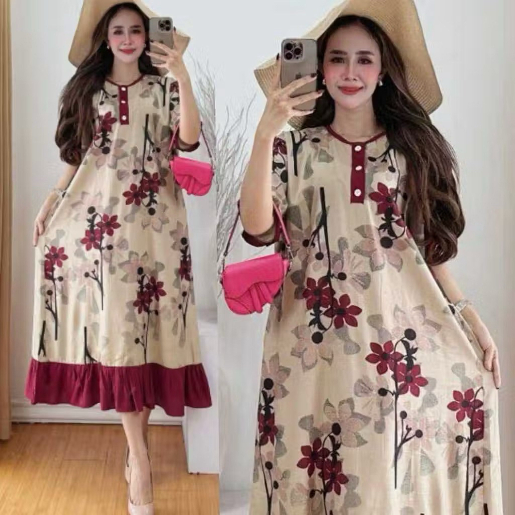 ANDIN BUNGA CERRI REMPE DRESS, THICK MATERIAL, JUMBO, LD 125 CM, BUSUI FRIENDLY, MODERN DRESS