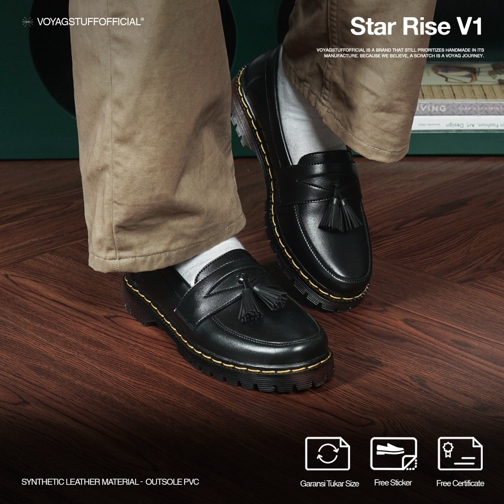 Voyagegstuffofficial - Star Rise V1 Men's Slip-On Penny Loafers Black Leather Boots