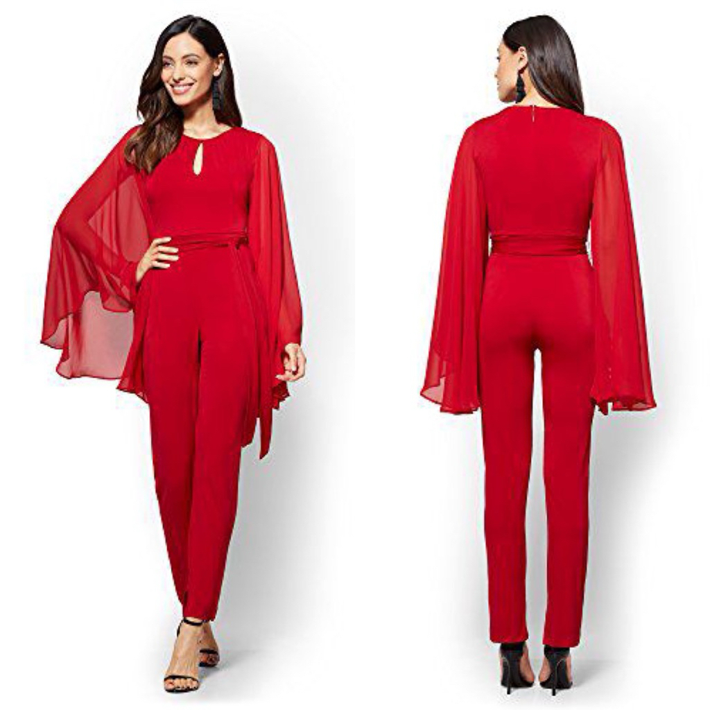 MERAH RED JUMPSUIT TRANSPARENT LONG-SLEEVEDWanita J20