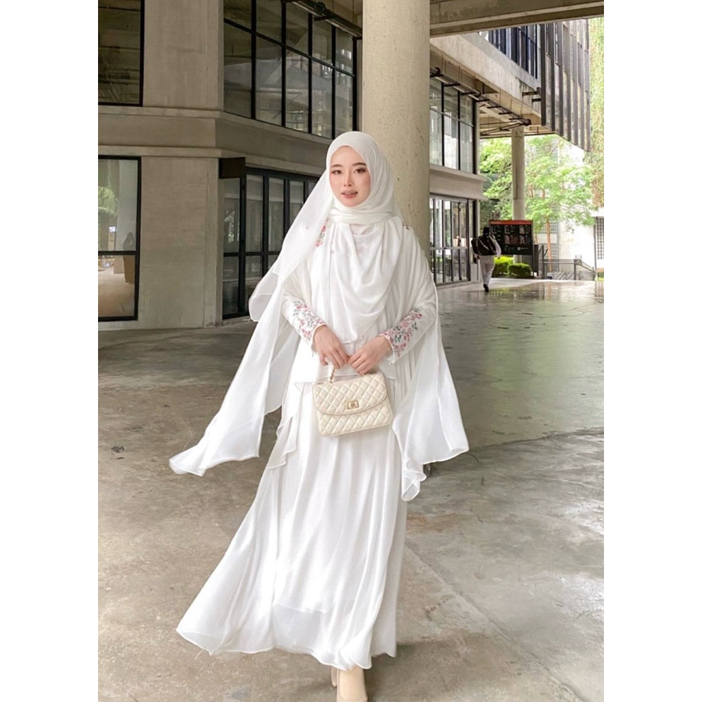 Ellmera Label - Qamira Abaya with Matching Chiffon Shawl Muslimah Comfy Wear Abaya Contemporary Matt Premium Gamis Outher Turkey Muslim Women Adult Party Luxury Eid Black Teenage Maxi Turkish Embroide