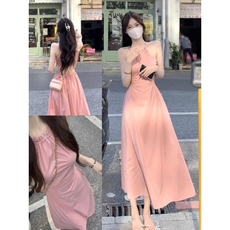 HOLIDAY STYLE DRESS SLEEVELESS DRESS WITH OPEN BACK FRENCH DESIGN M-010