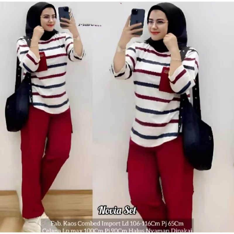 Long-Sleeved Striped Shirt and Pants Set Latest Trendy Knitted Crinkle dress
