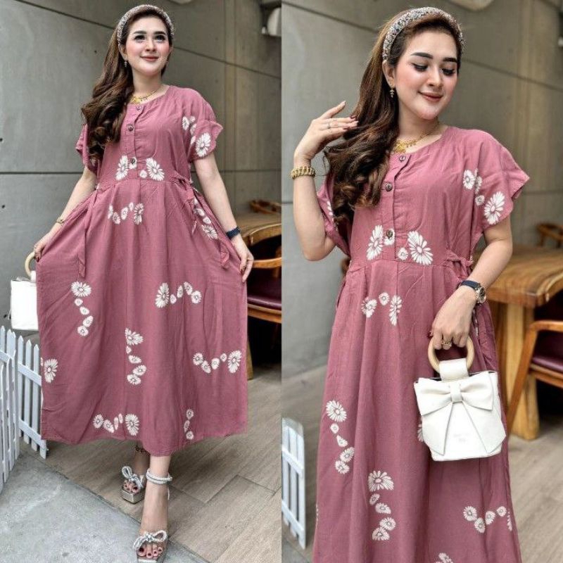 Chibi Jumbo Daster LD 120cm - Bumil Busui Daster Front Button - Chibi Jumbo Daster XXL LD 120 Viral Kekinian - Chibi Jumbo Daster with Shell Motif Viral Kekinian - Latest Viral Daster 2024 Home Dress Unique Motif Busui and Pregnant Women