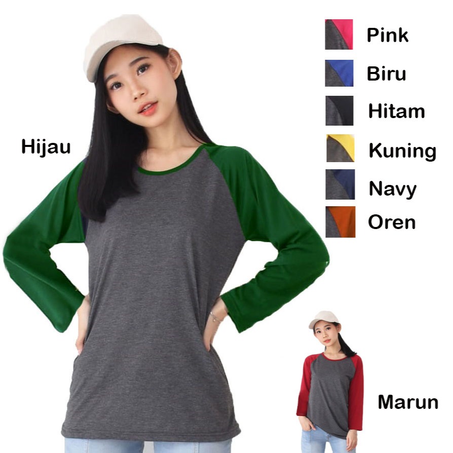 Women's Plain Dark Grey Long Sleeve raglan T-Shirt