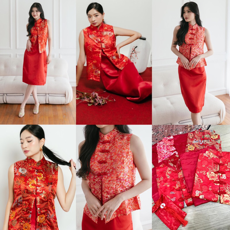 82284 (REAL PIC) Red Cherry Qipao set dress + Outfit / cny dress / Chinese New Year dress / Chinese New Year dress 2025 / cheongsam dress / cheongsam dress 2025 / latest cheongsam / cheongsam / Chinese New Year set / Chinese New Year set 2025 / female qip
