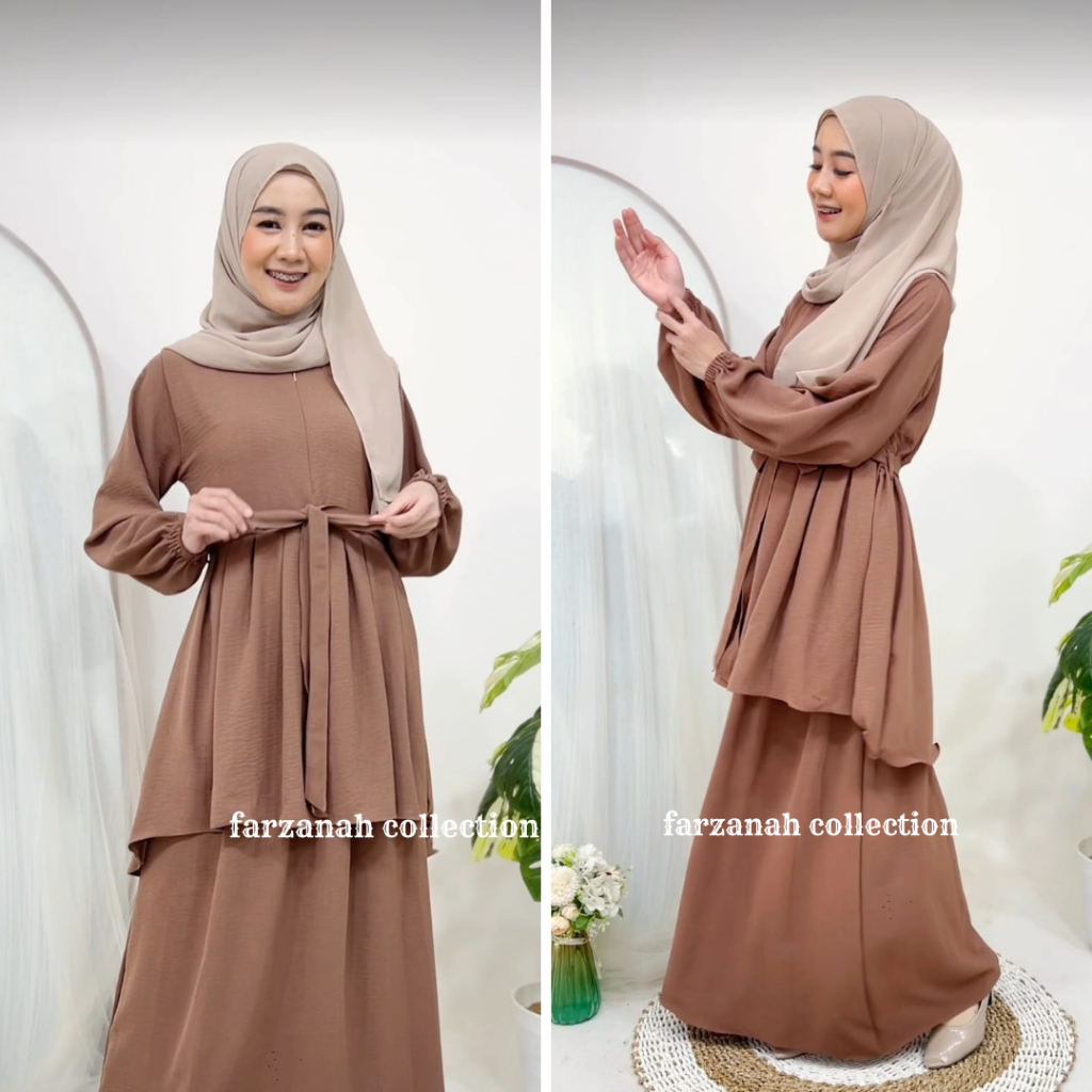 One Set Elliza Latest Elegant Beautiful Eid Women's Suit Crinkle Airflow Set Malay Skirt and Tunic M / L / XL /