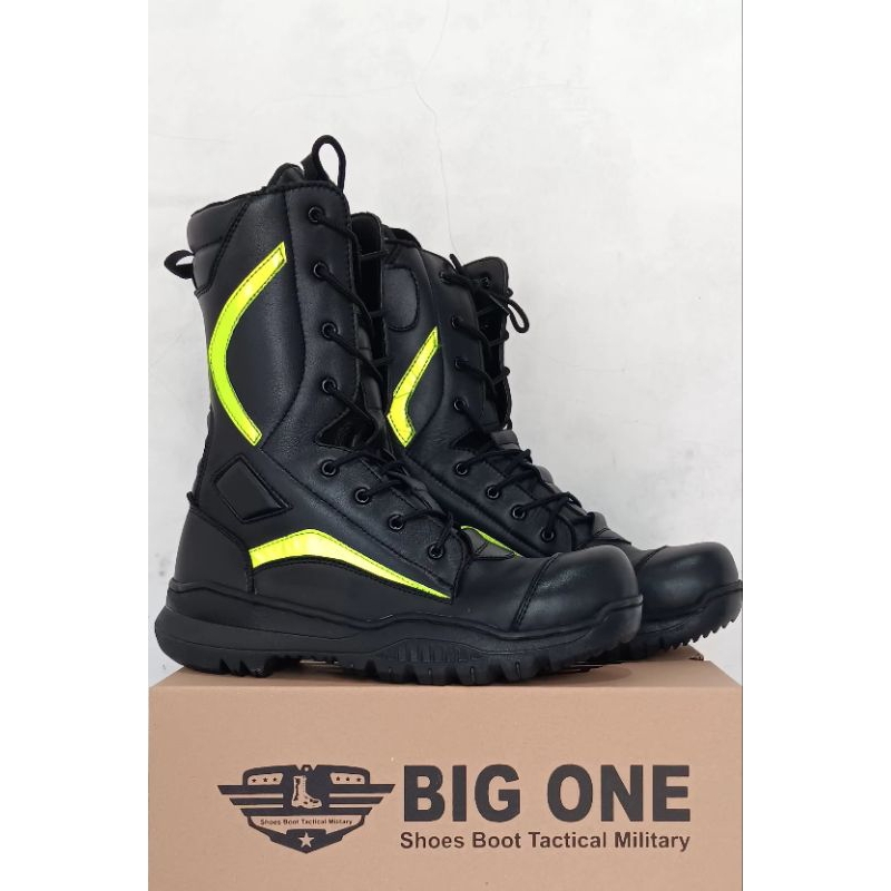 HIJAU Firefighter Boots BIG One Latest Black Military Tactical Boots with Green Stripes