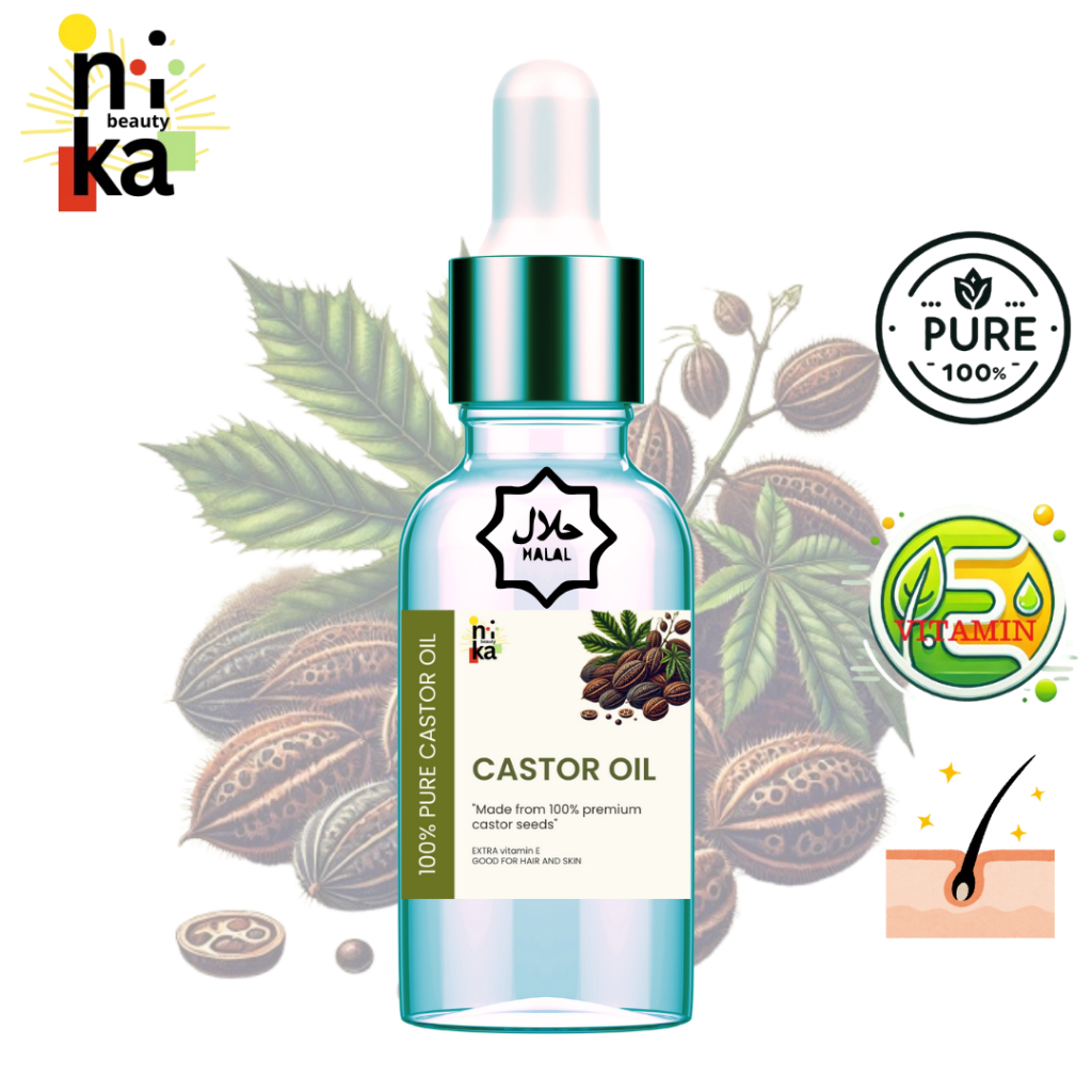 NIKA Hair Serum Castor Oil - Grows Thickens - Pure Castor Oil for Thick Black Eyebrow Eyelashes 60ML
