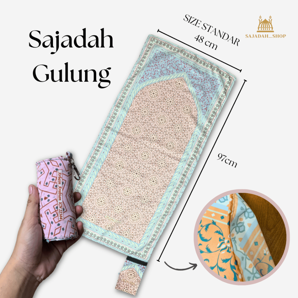 Aesthetic Roll-Up Travel Prayer Rug with Arbain Micro Motif Souvenir / Prayer Rug Prayer Rug Prayer Rug Prayer Rug