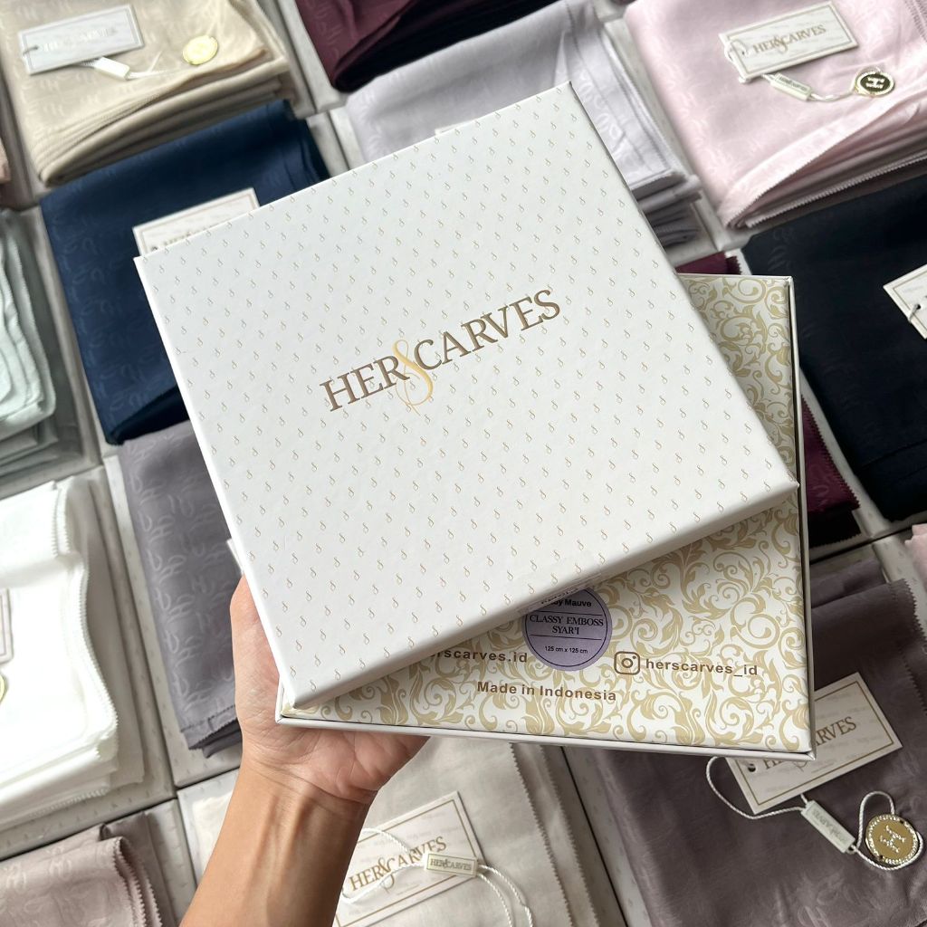 Azmya - Herscarves Classy Embossed Syari Square Hijab Tudung Bawal in Box Packaging