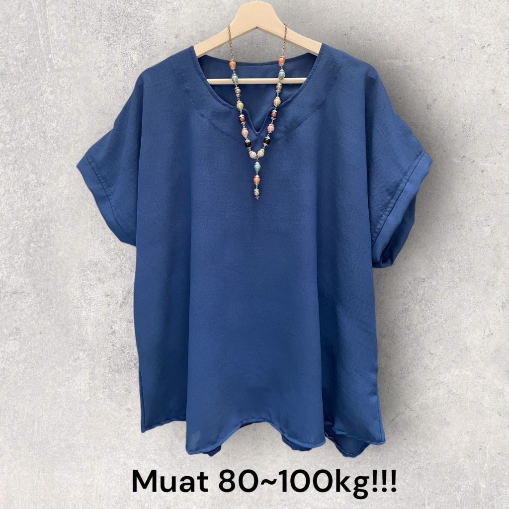 JUMBO BLUOSE SHIRT | BIGSIZE JUMBO CRINKLE T-SHIRT TOP FIT TO 4XL CR PLAIN/ FITS 100KG REAL PICT