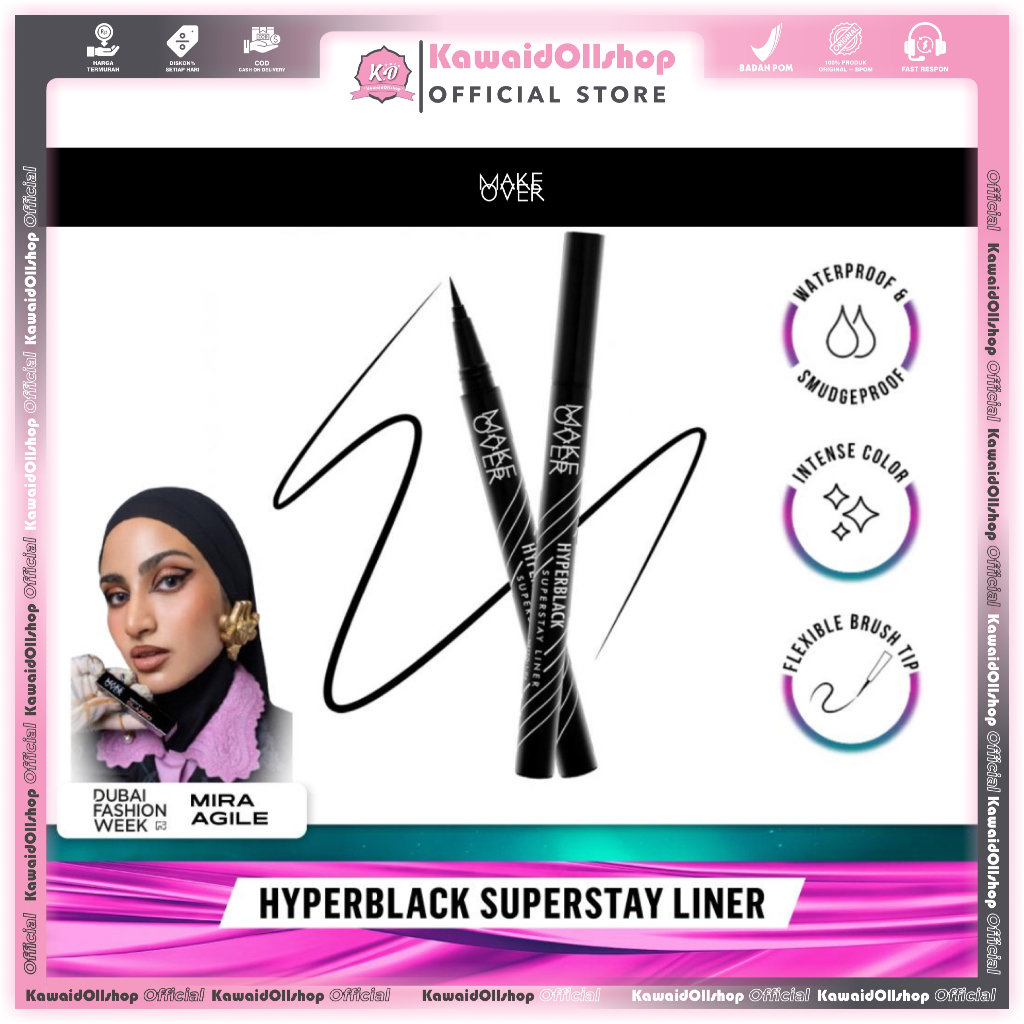 HITAM [ Dubai Fashion Week ] MAKE OVER Hyperblack Superstay Liner - Black pigmented waterproof Eyeliner