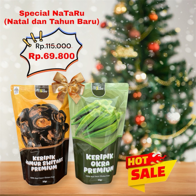 Package OF 2 POUCH FREEZE DRIED KOREAN OKRA CHIPS AND PREMIUM SHITAKE MUSHROOMS