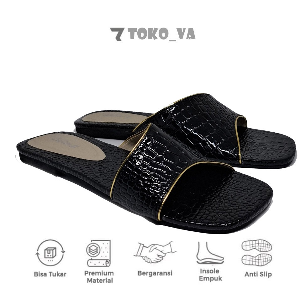 Toko_va - Super Big Size Croco Leather Flat Women's Formal Sandals | No. 45 44 43 42 41 40 | Large Jumbo Size Teplek Girls Casual Sandals - ZL09