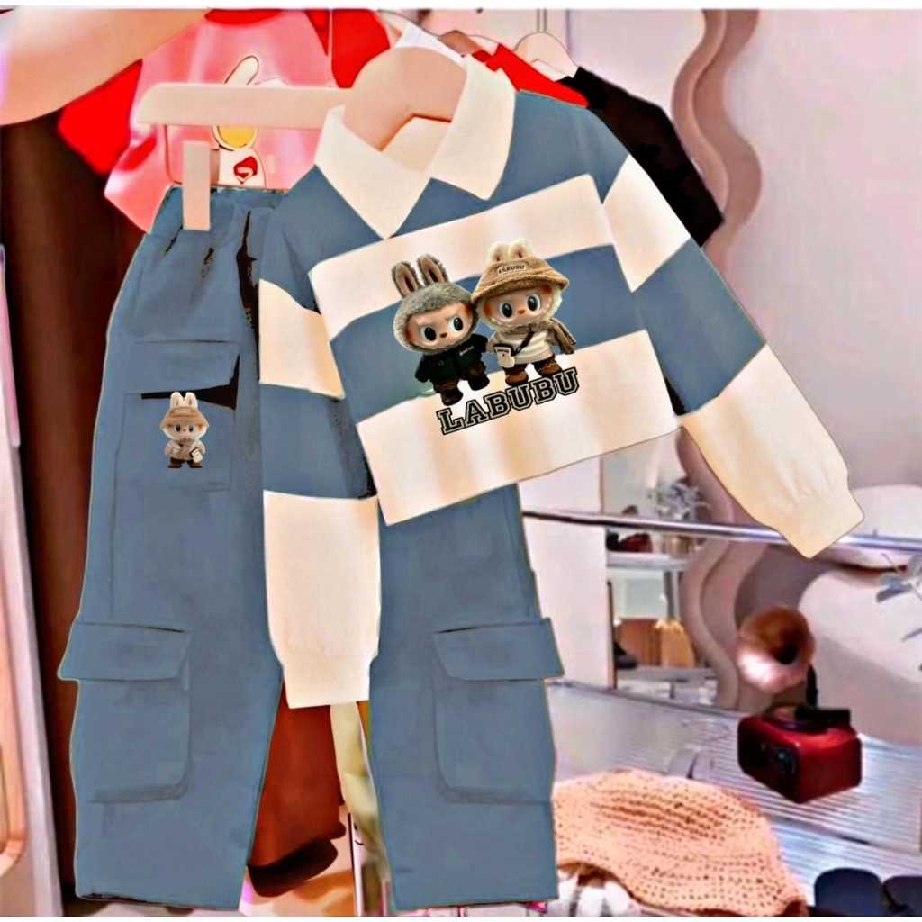 LONG STRIPE SUIT FOR KIDS 1-12 YEARS LATEST GIRLS'/ONE SET CARGO STYLE