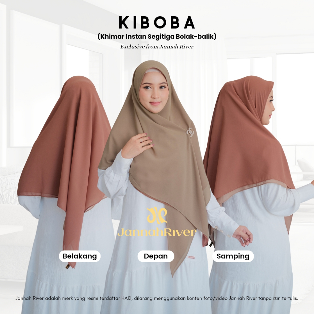 JANNAH RIVER Hijab Kiboba Instant Khimar 2 Colors Premium Ceruty Babydoll Material, the latest and most contemporary instant Hijab