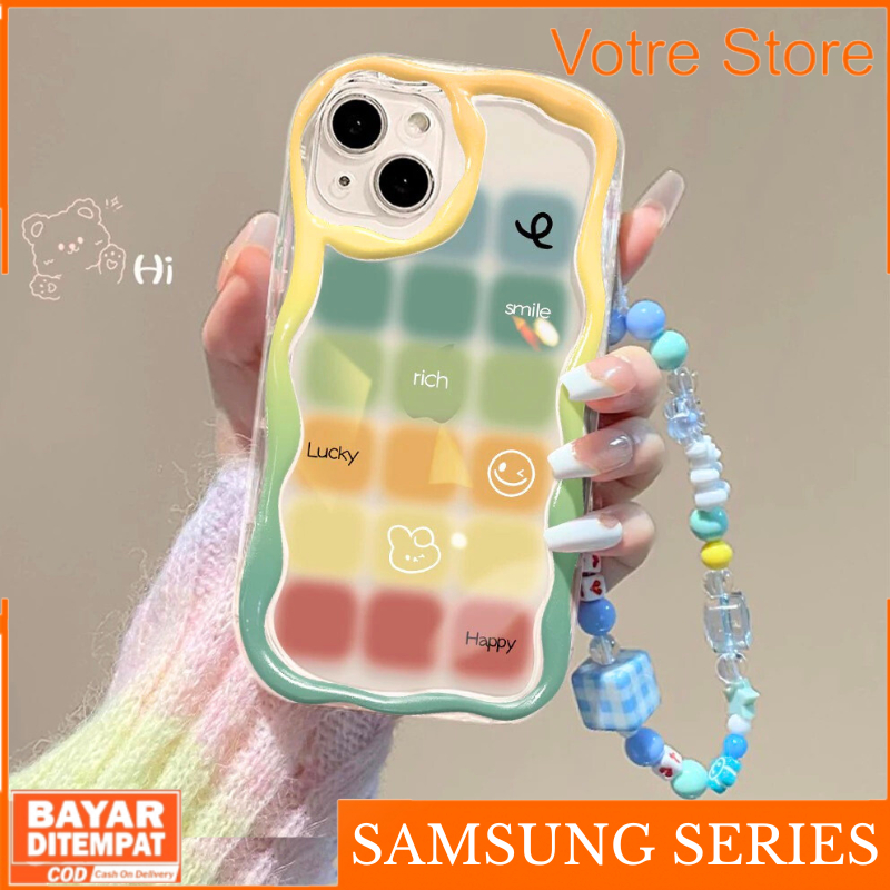 Case Samsung A06 A16 A05 A15 A22 M32 M22 4G A13 A23 5G A02S A03S Casing Strap Bracelet Motif Lucky Rich Smile TPU Premium
