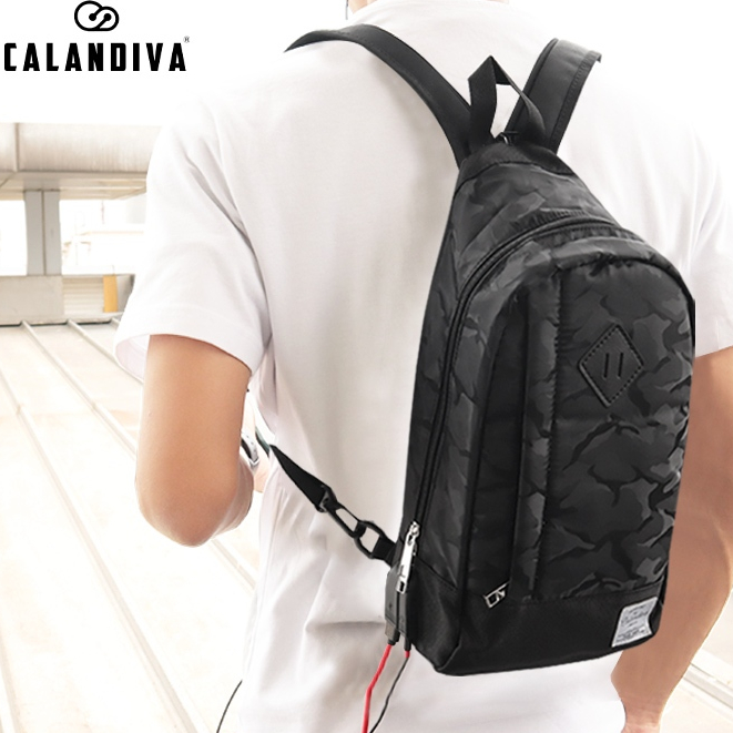 Calandiva ORICO Water Resistant Imported Shoulder Waist Sling Bag Backpack Men Women Unisex Premium Sling Bag USB Cable Charger Headset Port Backpack Gowes Outdoor School College Office Work Children Teenagers Boys Girls Travel Hajj Umrah Crossbody Army M