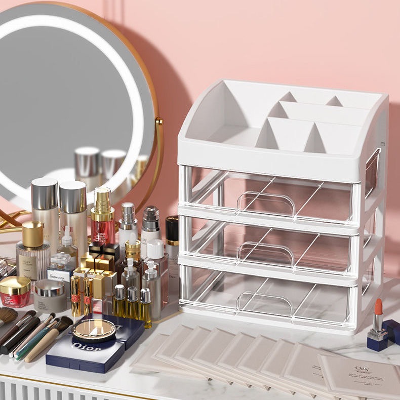 Multipurpose Cosmetic Rack / Multifunctional Make Up Storage 3 Drawers / Cosmetic Rack 3 Tier Plastic Cosmetic Drawer - Makeup Organizer Rack / Cosmetic Rack 3 Drawers Multipurpose Storage Box / Multifunctional Cosmetic Holder Stacking Make Up Rack