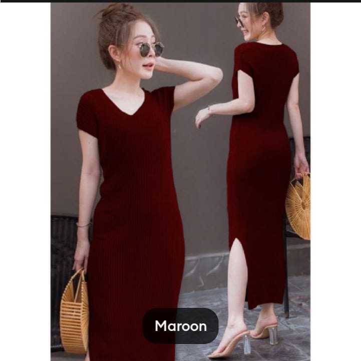 Women's Slit Dress Knit Hornet Women's Dress Collar Korean Style Latest Women's Dress 2025DS.CS Gallery