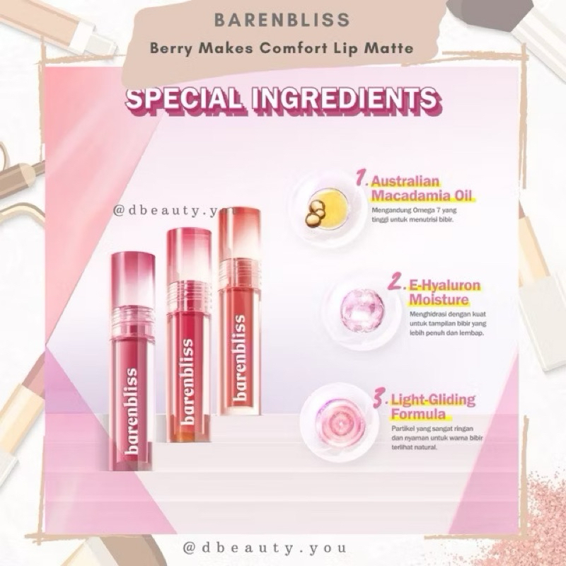 [Reiby] Bnb BARENBLISS Berry Makes Comfort Lip cream / Lip Matte Korea Liquid Lipstick Matte 24H Moisturizing