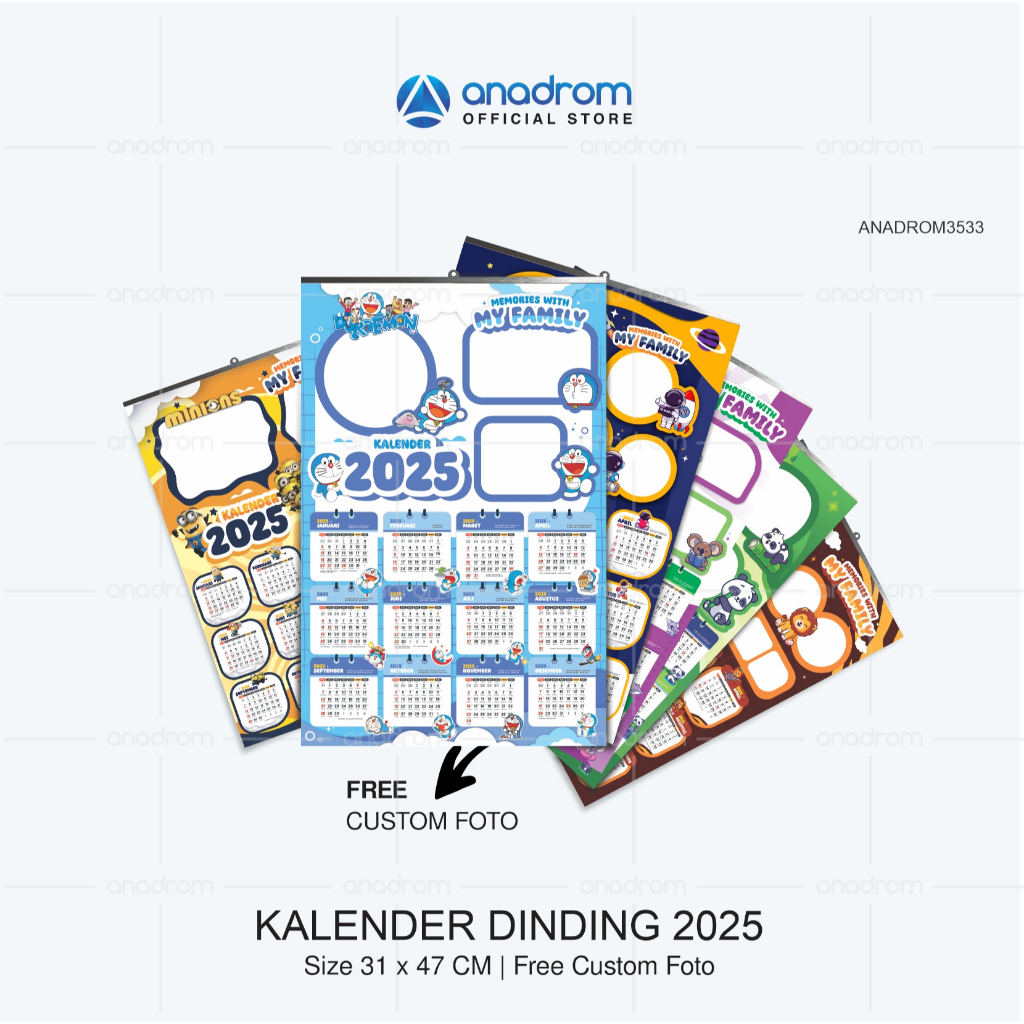 Print 2025 Wall Calendar | Family Calendar | Free Custom Photos | Size 31X47 Cm | Anadrom 3533