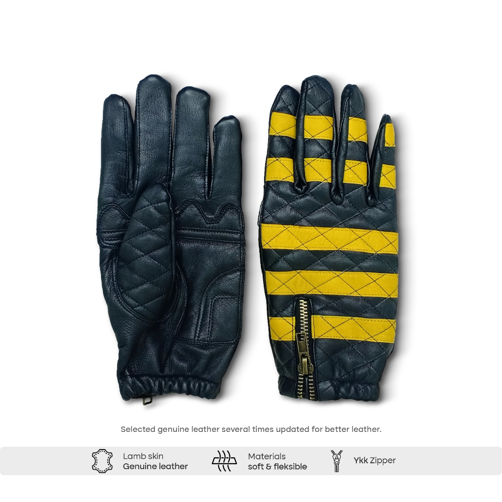 Wj Leather - Mamba Black Yellow Sporty Genuine Leather Gloves