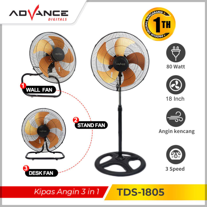 Advance Electric Fan Wall Fan Standing Fan Desk Fan Stand Fan 18inch 3in1 Fan Stand Table/Wall-iron fan 12/16/1805