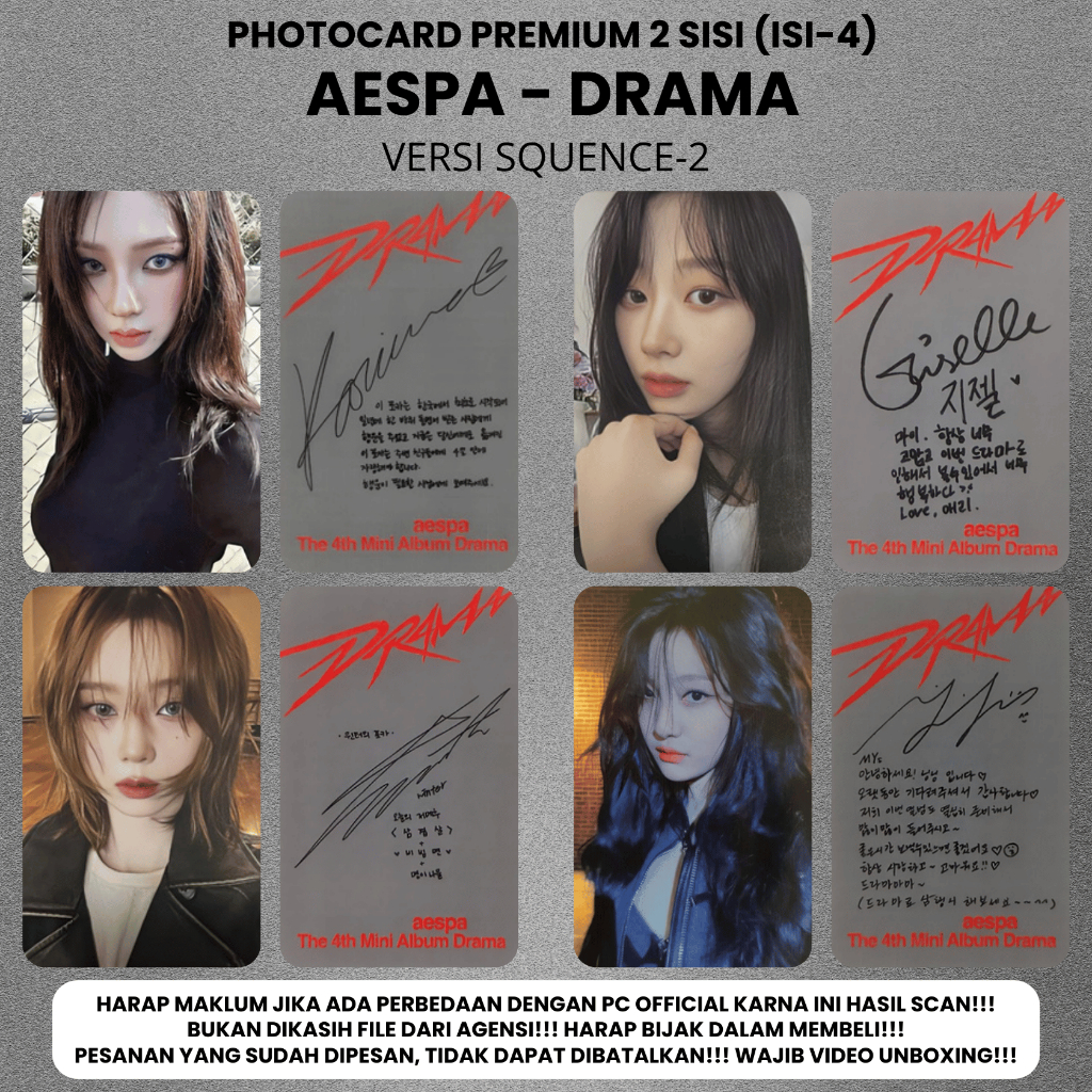 (CONTAINS 4 PCS) AESPA DRAMA Photocard - Premium PC Photocard 2 Sides Kpop Card Merch Unofficial