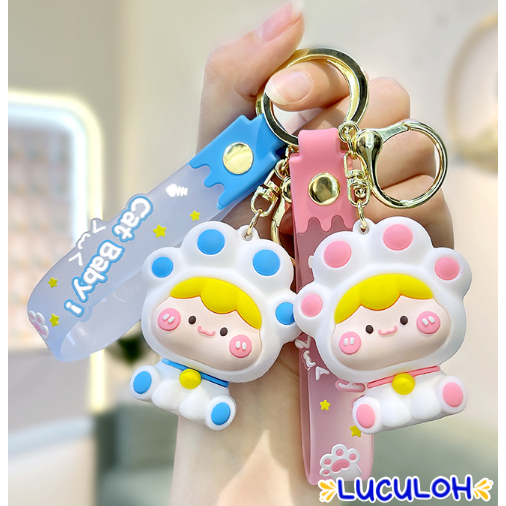 GANTUNGAN Baby Keychain Footprint Costume Cute Baby Cat Rope Viral Gift Rubber Car School Bag Holder Keychain Baby Custom Paw Print Cute Baby Cute Gift Merchandise