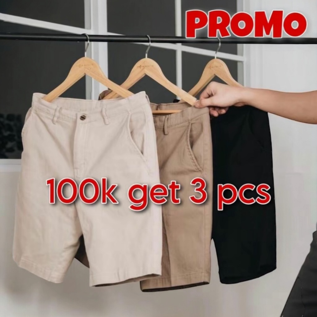 100 Thousand 3 Pcs Short Chinos Pants Non-Stretch Material Men's Chino Pants