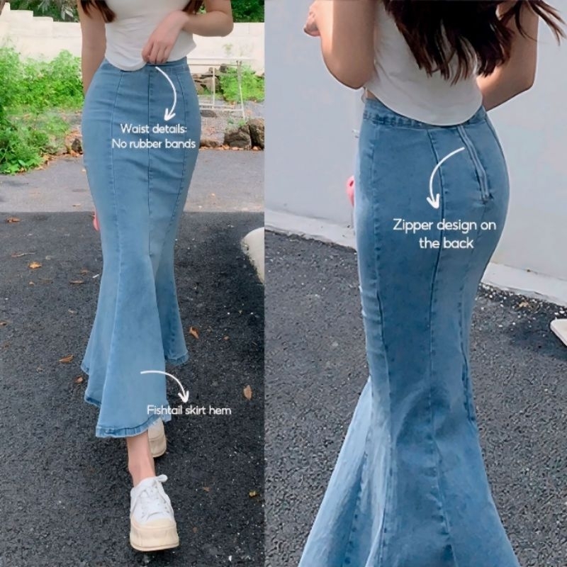 Denim Mermaid Skirt High Waist Slim A-line Elastic Mid-Length Hip Skirt Seluler Skirts Women's Long