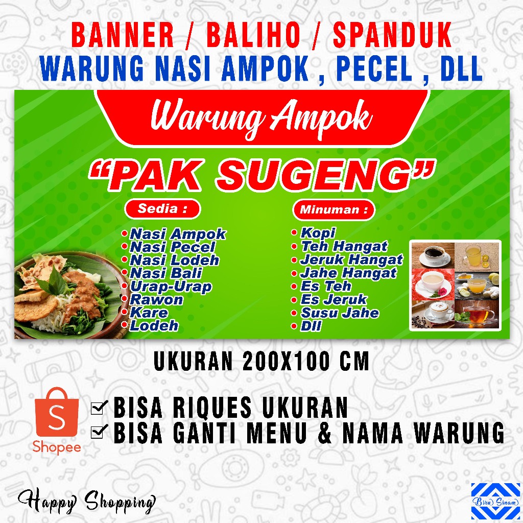 Banner Banner Banner WARUNG NASI PECEL, AMPOK, ETC SIZE 200X100 CM CHEAP