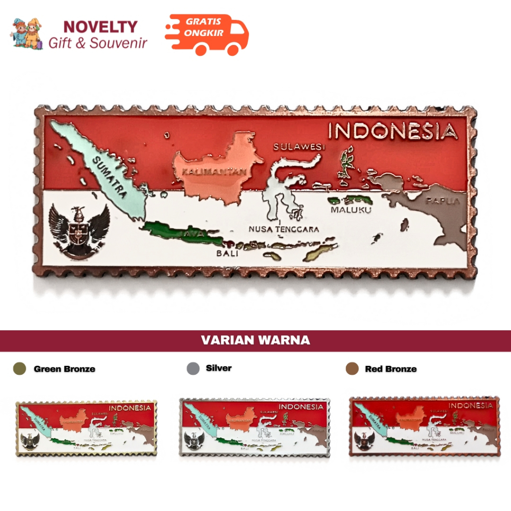 Souvenir fridge magnet flag map RI Indonesian souvenir