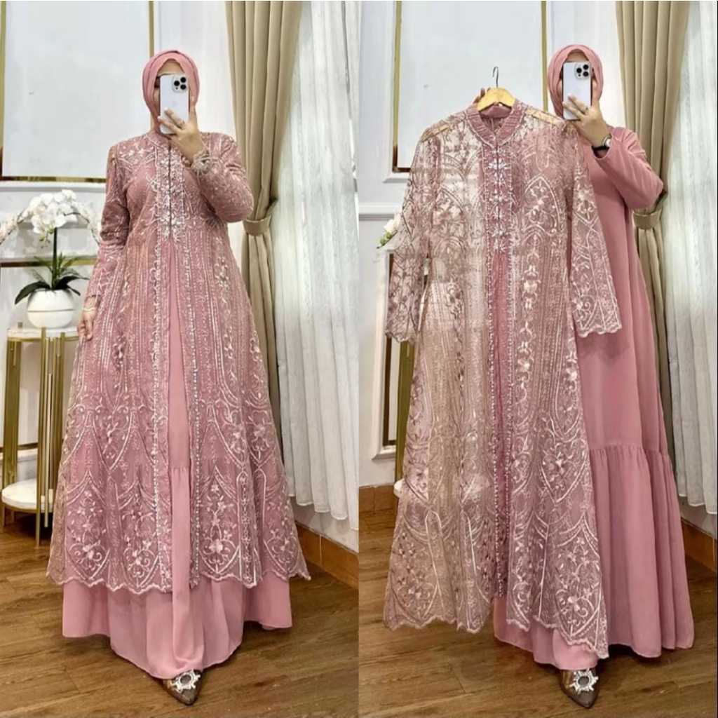 Laksmi DRESS+OUTER PREMIUM/BAJU GAMIS Luxury Women/DRESS MIX CANTIK/GAMIS SIZE L XL/DRESS PESTA/GAMIS TULLE MIX/GAMIS/GAMIS IMPORT