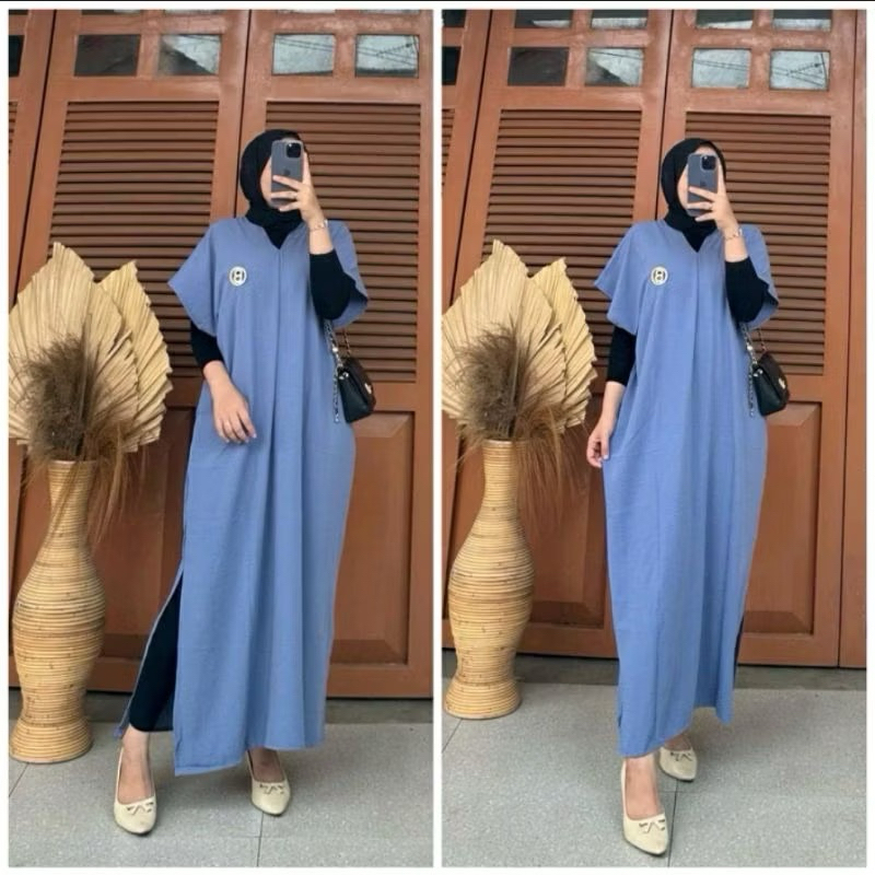 LONG DRESS KAFTAN NAGITA SQUARE CRINKLE PREMIUM JUMBO SIZE S/D 90KG