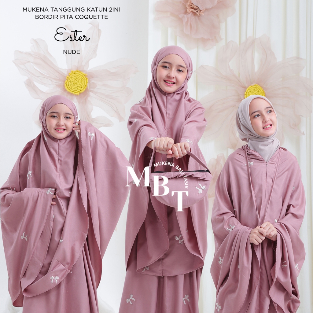 MUKENA BALI TASIK - MUKENA FOR CHILDREN 2IN1 EMBROIDERED RIBBON COQUETTE ESTER