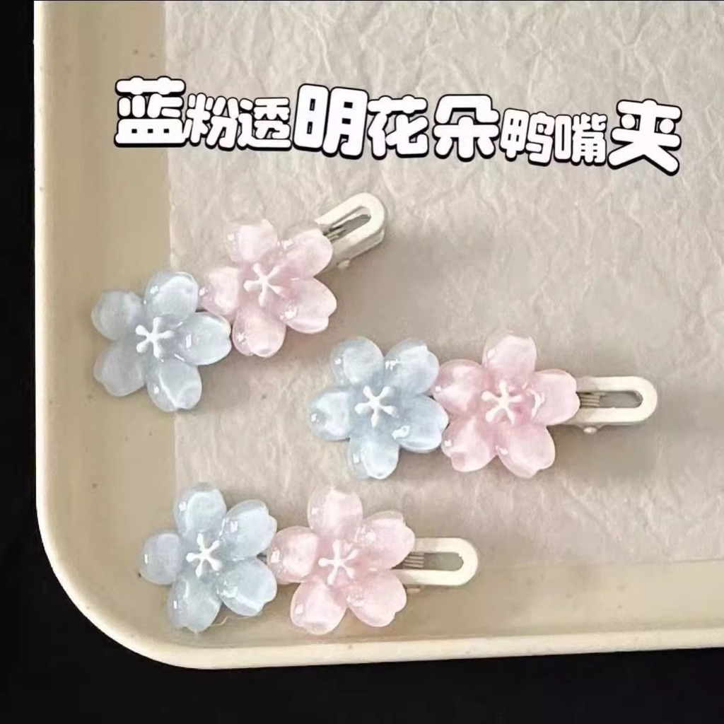 Blue Pink Five Petal Hair Clips / Blue Pink Hairclips