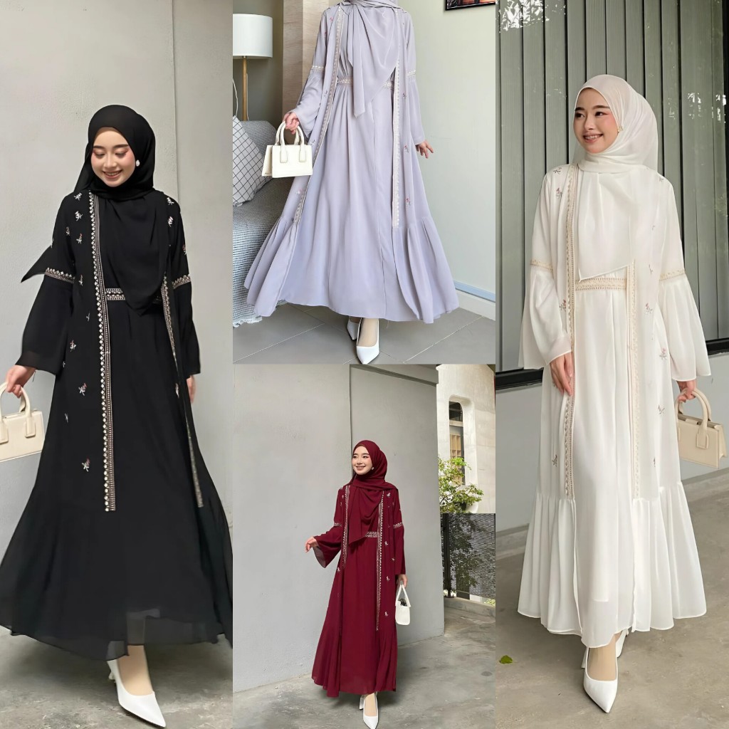 SAFWA ABAYA EMBROIDERED TURKY STYLE CERUTY BABYDOLL GAMIS FOR INVITES, MODERN, BUSUI FRIENDLY, LUXURIOUS, ELEGANT