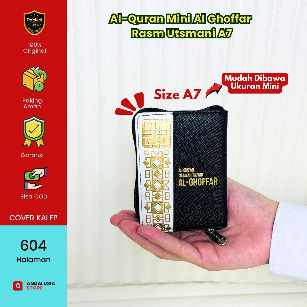 Ghoffar A7 Rest - Small Al Quran Al Ghoffar Recitation Tajwid 15 Rows A7 Pocket Zipper
