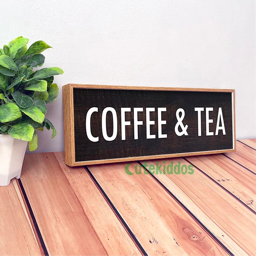 HIASAN DINDING Wall Decor Rustic Writing Coffee & Tea Wall Hanging Display Kitchen Decoration