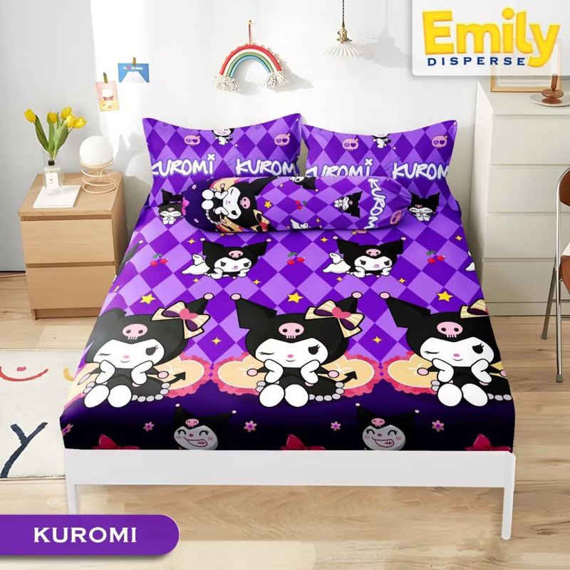 UNGU PURPLE KUROMI MOTIF BED SHEETS FREE SARBAN SARGUL // VIRAL KUROMI BED SHEETS