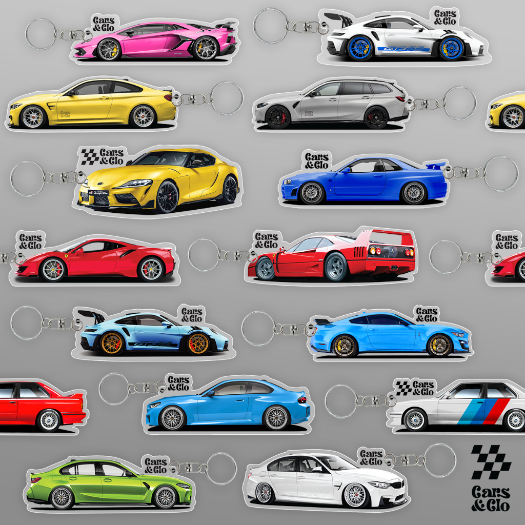 Cars and Clo - Porsche Ferrari Nissan Lamborghini BMW Toyota Most Wanted Acrylic Keychain