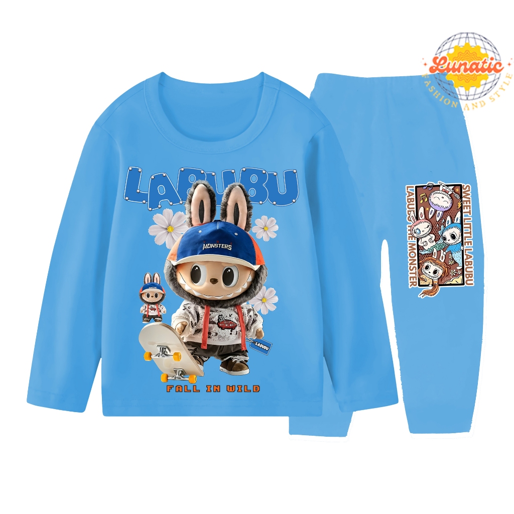 Long-sleeved pajamas for boys and girls, size 1-10 years, LABUBU SKATE motif