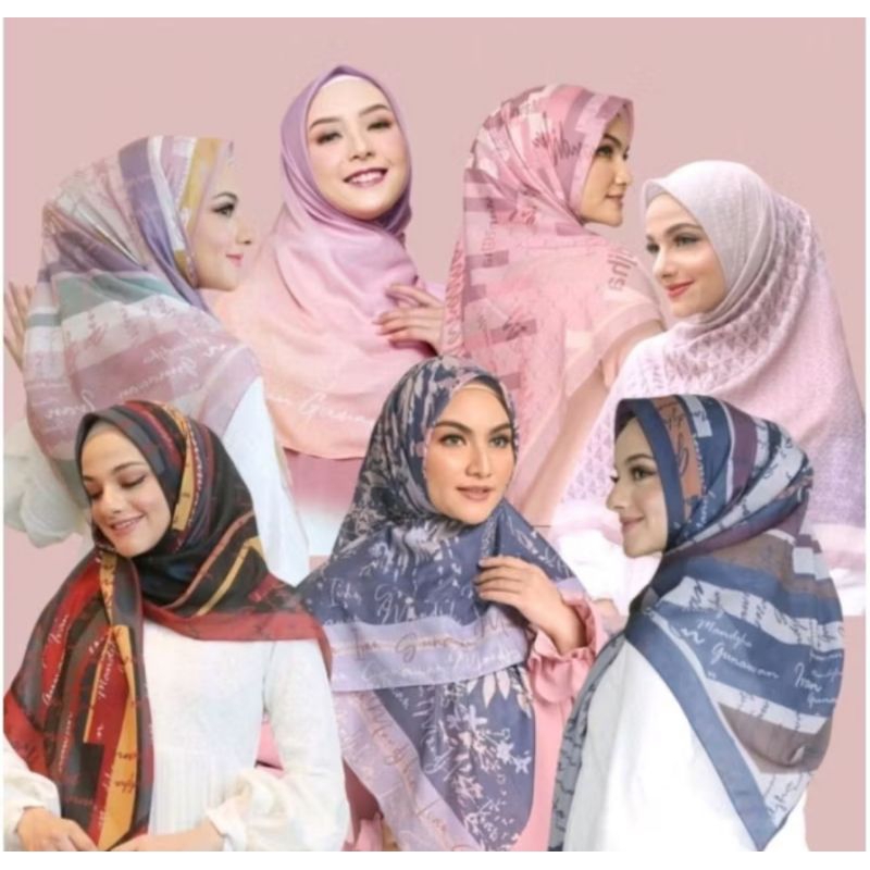 Modern rectangular hijab with writing motif/hijab with jurnay jorney raya, mala motif